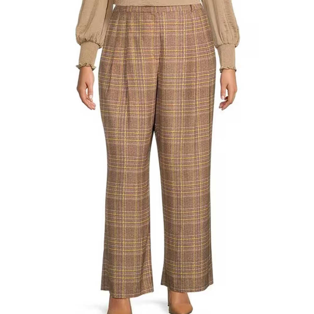 Vince Camuto Plaid Pleated Wide-Leg Pants (Plus Size) - Picture 2 of 15